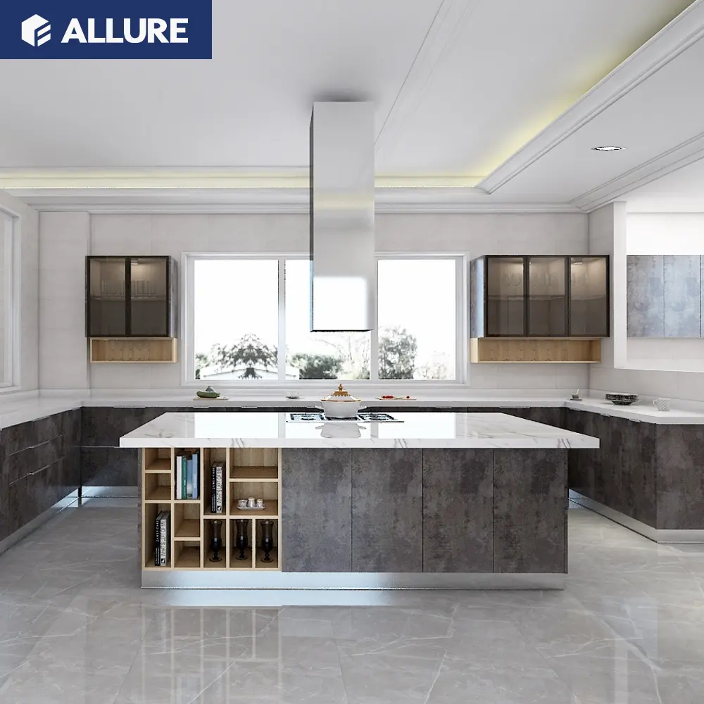 Allure pressurized multifunctional hotel room walnut marble tops kitchen cabinets for kitchen purple color