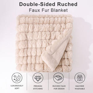 Kıvrımlı Suni Kürk Battaniye Rahat Sıcak Kalın Polyester Flanel Lüks Düz Suni Tavşan Kürkü Battaniyeler Ev İçin - Product Image 1