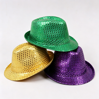 Chapeau Fedora unisexe avec paillettes violettes, vertes et dorées, chapeau de jazz scintillant pour adulte, déguisement, spectacle de danse, Halloween, carnaval