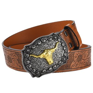 Nuova cintura <span class=keywords><strong>da</strong></span> uomo con grande fibbia in Denim occidentale testa di toro, alla moda in lega Punk American Street cintura in rilievo - Product Image 2