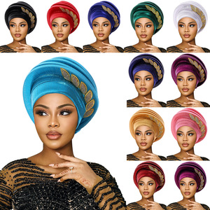 Turban africain Gele nigérian pour mariage, foulard auto-attachable pour <span class=keywords><strong>femme</strong></span> en tissu Aso Oke, élégant accessoire de <span class=keywords><strong>mode</strong></span> musulmane pour voyage et fête - Product Image 1