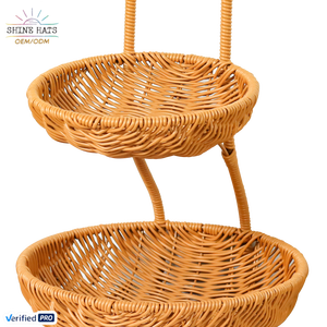 Plateau à fruits en rotin plastique OEM 2025 H & T Panier de rangement créatif à double cercle tissé pour la présentation de fruits secs dans le salon - Product Image 1