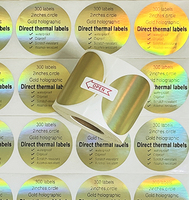 Étiquettes thermiques directes rondes holographiques dorées de 2 pouces, rouleaux imprimables, autocollants imperméables avec logo