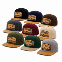 Casquette de baseball à visière plate en velours côtelé personnalisée OEM ODM avec patch brodé, fabricant de chapeaux streetwear à marque privée