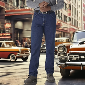 Jeans de Mezclilla para Hombre, Corte Recto, Cintura Media, Ajuste Regular, Algodón Tejido, Bordado Vintage, Azul Primavera - Product Image 2