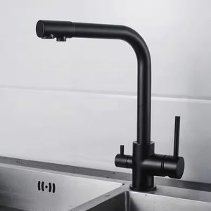 Lujo Matt Black Double Handel Agua fría caliente y filtro de agua 3 en 1 <span class=keywords><strong>Grifo</strong></span> de cocina con sistema de ósmosis <span class=keywords><strong>Grifo</strong></span> Mezclador - Product Image 1