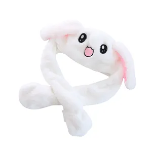 Neueste Design Pink Bunny Moving Ear Kaninchen hut Unisex Cute Plüsch Tierkopf form Benutzer definierte LED Nachtlicht Kaninchen Plüsch hut