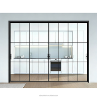 Porte coulissante moderne à triple rail et 3 panneaux en verre, avec fonction antivol, double vitrage trempé, surface finie, pour hall de villa intérieur