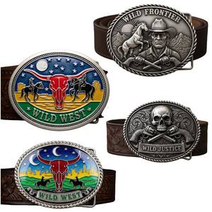 Fabricants de GuangZhou Vente en gros Logo personnalisé en acier inoxydable Western Cowboy 3D Laiton massif Boucles de ceinture en métal pour hommes femmes - Product Image 1