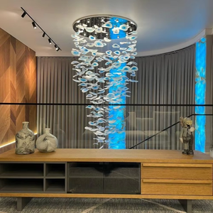 Lustre moderne grand bleu en verre <span class=keywords><strong>pour</strong></span> escalier, <span class=keywords><strong>suspension</strong></span> <span class=keywords><strong>pour</strong></span> hall d'entrée et couloir - Product Image 4