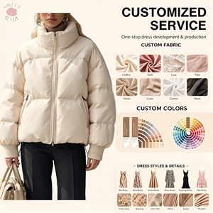Blouson d'hiver chic pour femme, col montant, matelassé, zippé, manches longues, coupe ample, court, style bomber, avec logo personnalisé, pour le streetwear quotidien - Product Image 1