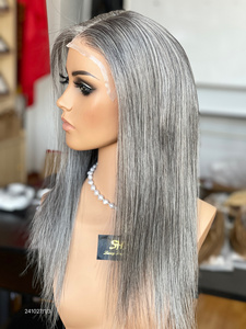 100% Raw Human Hair Medical <b>Wig</b> Grey Color Swiss <b>Lace</b> With Thin Skin PU Full <b>Lace</b> <b>Wig</b> For Beauty Women - Product Image 5