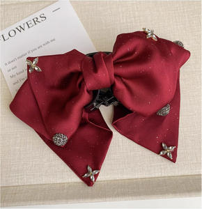 YUSE C7 Pince à cheveux de luxe haut de gamme en velours avec nœud, élégante pince requin de princesse, incrustée de diamants, en tissu de style coréen - Product Image 6