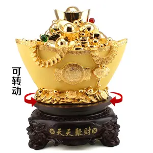 Feng Shui Encantos Sorte 2023 Boa Sorte riqueza Lucky Gold Ingot Ornamento Treasure Bowl YuanBao Em forma de Sapato Estatueta Decoração