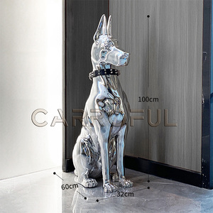 Ouro Com Colar Galvanizado Prata Resina Doberman Dog Estátua Home Decor Villa Corner Escultura Animal Pop Art Escultura - Product Image 1