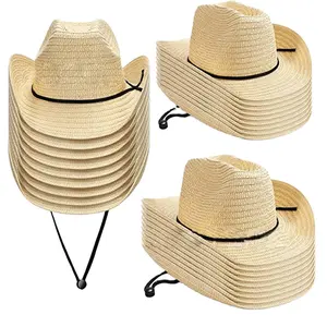批发亚马逊热卖夏季女士沙滩帽定制女士宽黑纸软盘骑士牛仔帽彩色草帽