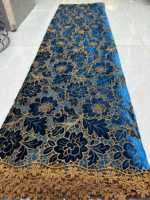 Tissu en velours bleu roi tissé, nouvelle dentelle africaine unie 100 % polyester épais pour robes de mariée, sacs, couture et vêtements pour filles