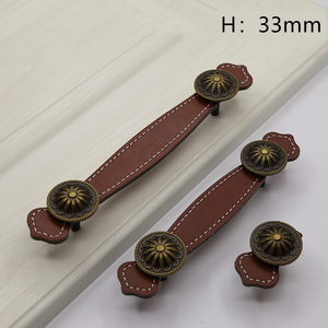 Gagang Kabinet Kulit Coklat Hitam JAYA Nordic dengan Tali Kulit, Kenop Perunggu Antik untuk Laci Lemari - Product Image 3
