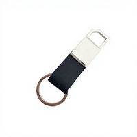 Porte-clés promotionnel élégant en métal et cuir avec zone de gravure vierge, accessoire souvenir portable