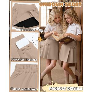 Jupe plissée pour filles 95% coton 5% élasthanne avec poches, taille élastique, uniforme scolaire pour 5-14 ans - Product Image 3