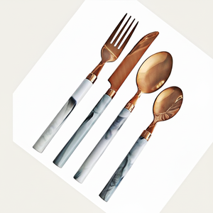 ขายส่งโรงงานคุณภาพสูงชุบทองแดงช้อนส้อมสแตนเลสช้อนมีด Flatware ชุดสําหรับโรงแรมเครื่องล้างจานปลอดภัย - Product Image 1