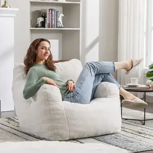 Moderner weißer Einsitzer Lazy Sofa Gefüllter Sitzsack Stuhl Flauschig für Schlafzimmer Wohnzimmer Riesen sofa Stoff Tufted Sitzsack