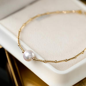 สร้อยข้อมือไข่มุกอะโกยะน้ำเค็มทอง 18K ระดับไฮเอนด์ ดีไซน์ DIY โดดเด่นด้วยแสงสว่างที่แรงและตำหนิเล็กน้อย สง่างาม - Product Image 1