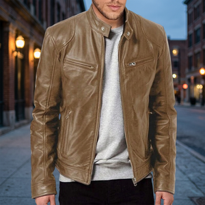 Chaqueta Casual de PU para Motocicleta para Hombre, Corte Ajustado, Chaqueta Corta con Solapa, Invierno, Cierre Frontal con Logotipo, Resistente al Viento - Product Image 3