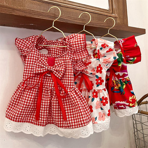 Pet <b>Clothes</b> Floral Dress Summer Breathable Skirt <b>For</b> <b>Cat</b> Dog Puppy Teddy Bichon Corgi - Product Image 2
