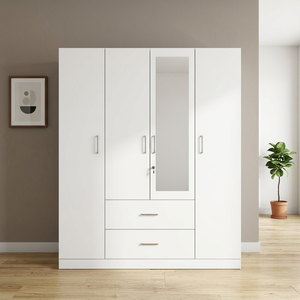 Armoire autoportante moderne en bois blanc avec portes en panneaux de particules – Meuble de chambre durable, écologique et grande capacité - Product Image 3