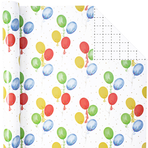 Papel de regalo con temática de globos para fiestas infantiles, estampado de globos en rojo, azul, amarillo y verde vibrantes, rollo de papel para envolver regalos de cumpleaños para niños y niñas - Product Image 5