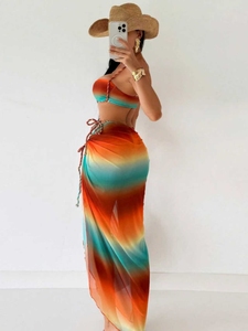 Baishiwei 2025 été femmes complet maillots de bain <span class=keywords><strong>Ensemble</strong></span> mode impression Bandeau tressé corde Bikini jupe <span class=keywords><strong>ensemble</strong></span> brésilien natation - Product Image 2