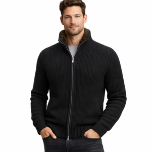 <span class=keywords><strong>Cardigan</strong></span> da <span class=keywords><strong>Uomo</strong></span> Personalizzato in Lana Cashmere Blu Navy, Comodo Maglione Invernale <span class=keywords><strong>con</strong></span> <span class=keywords><strong>Cerniera</strong></span> Intera, Collo Staccabile in Pelliccia Sintetica, Doppia <span class=keywords><strong>Cerniera</strong></span> Intrecciata - Product Image 2
