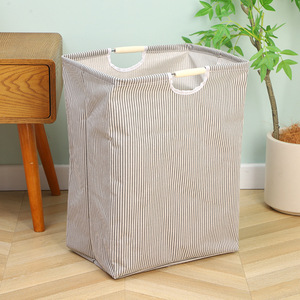 Panier à linge avec poignée en bois, en bambou et en tissu, pliable, également adapté comme panier de rangement pour les jouets des enfants - Product Image 6