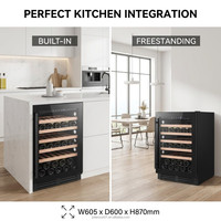 Réfrigérateur à vin encastrable sur mesure avec poignée réversible en acier inoxydable OEM, refroidisseur à vin à compresseur