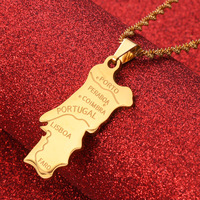 Portugal Carte En Acier Inoxydable Pendentif Collier Mode Transfrontalière pour Hommes Femmes Même Style Pendentif Collier