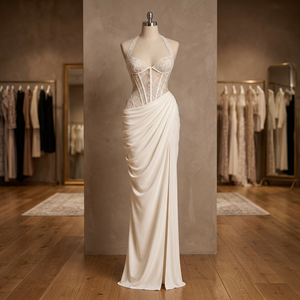 Elegant Women's Maternity Sleeveless Floor Length Evening Gown Asymmetrical Design Premium Imported Fabric for Gala Events - Product Image 1