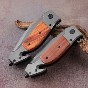 Hongrui fabricante personalizado al por mayor hoja de acero inoxidable mango de madera al aire libre Camping supervivencia cuchillo de bolsillo plegable - Product Image 4