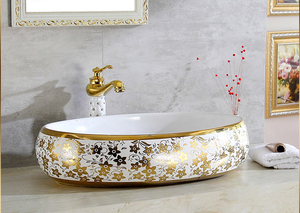 Lavabos en céramique plaqués or faits à la main à Chaozhou KD-03GBG pour salle de bain, lavabo à main en forme d'œuf charmant sur le plan de travail - Product Image 2