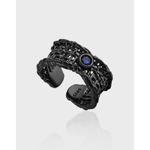 원래 성격 짠 그물 중공 디자인 상감 블루 지르콘 S925 스털링 실버 링 여성 - Product Image 1