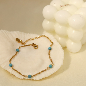 Bohemian Beaded <b>Bracelet</b> For Women 316 Blue Turquoise Zinc Alloy Chain Simple Fashion European Style Autumn Sea Wave - Product Image 1