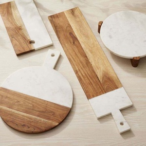 Tagliere Creativo <span class=keywords><strong>in</strong></span> Legno di Acacia e <span class=keywords><strong>Marmo</strong></span>, Forma Rettangolare, Logo Personalizzabile, Resistente con Manico - Product Image 3