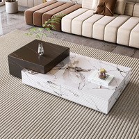 Ensemble de tables basses de salon modernes de designer italien, en bois et dalle de roche, extensible, mobilier contemporain, garantie 3 ans
