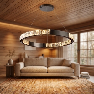 Lámpara de Araña Moderna de Acero Inoxidable, Estilo Lujoso, para Sala de Estar, Personalizada, Circular, Nueva, de Alta Gama, de Cristal, para Comedor - Product Image 1