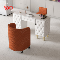 Mobilier de Salon de Beauté Moderne, Ensemble Table et Chaise de Manucure Simple, Table à Ongles Luxe en Bois Rembourré en Cuir Rose, à Vendre