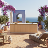 Cuisine extérieure moderne YardLux avec îlot BBQ, armoires en aluminium et acier inoxydable, plan de travail en granit et évier - pour usage domestique