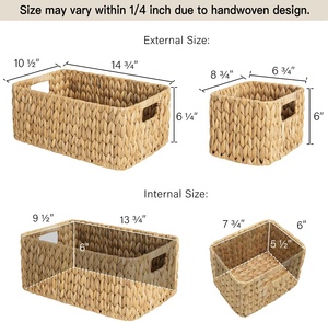 Thiết lập của <span class=keywords><strong>3</strong></span> thiên nhiên vuông dệt lưu trữ giỏ cho tổ chức công trình tay-dệt lưu trữ giỏ nước Hyacinth <span class=keywords><strong>wicker</strong></span> giỏ - Product Image 2