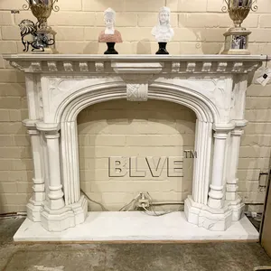 BLVE, decoración clásica de piedra para interiores, chimenea tallada a mano, marco de manto de chimenea de mármol blanco crema envolvente
