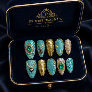 Faux ongles artisanaux en amande à presser, avec paillettes et strass, couvrance totale, réutilisables, avec colle pour nail art - Product Image 5