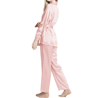 Ensemble pyjama en soie pour femme, vente en gros, manches longues, col en V, bonne qualité